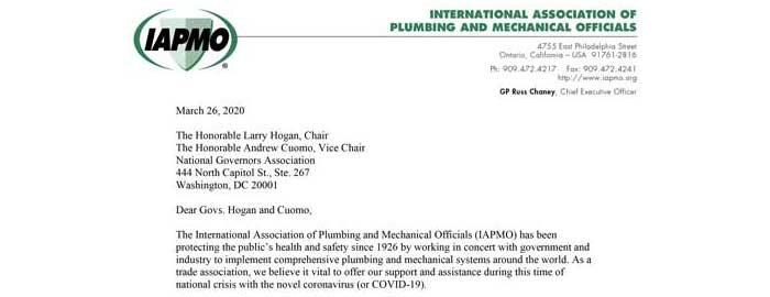 IAPMO CEO Encourages Nation’s Governors to Promote Measures to Maintain Educated, Knowledgeable Plumbing Workforce During COVID-19 Crisis